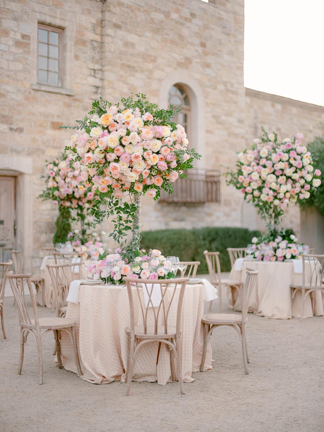 Outdoor Wedding Reception Rose Trees