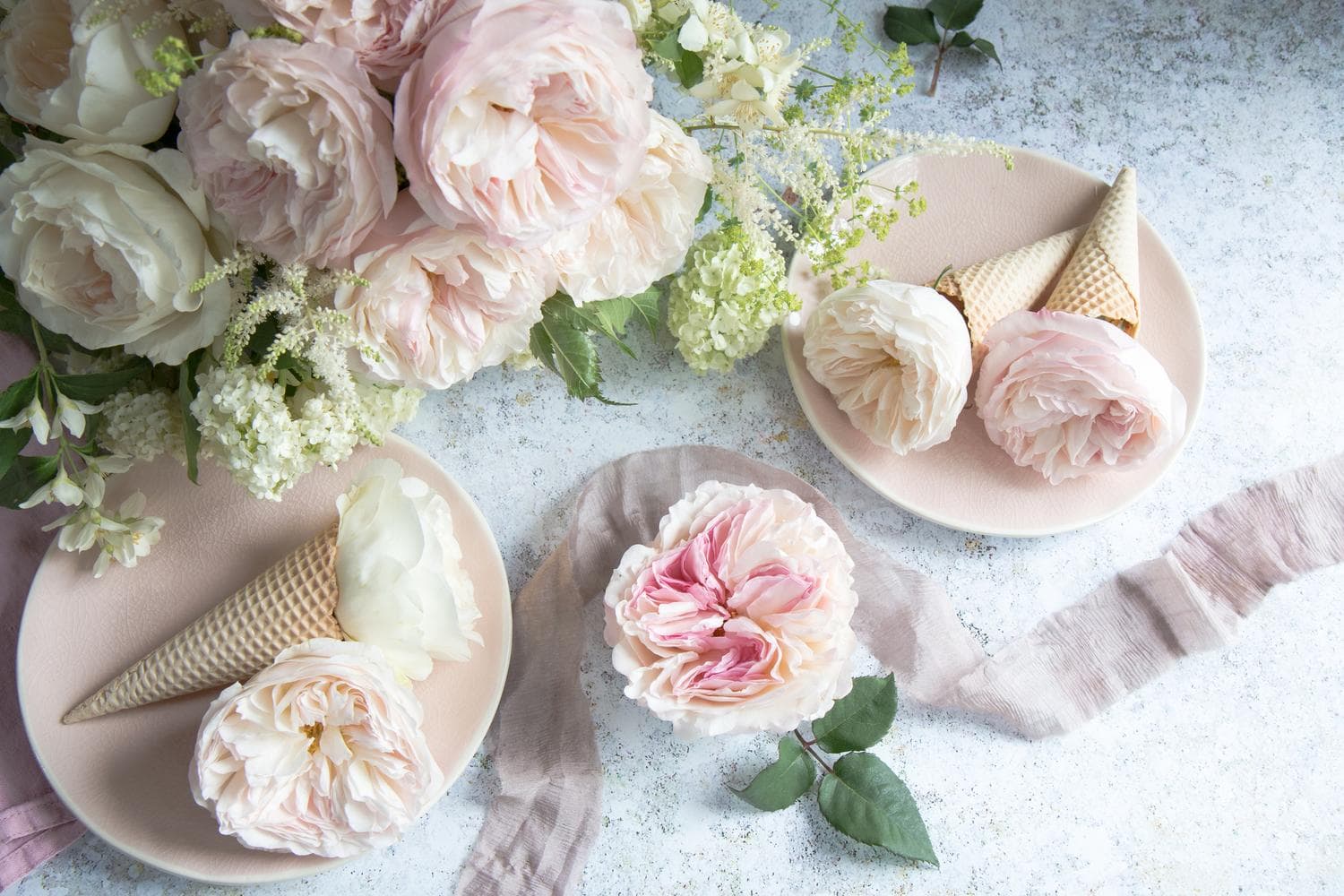 Keira Blush Roses ICe Cream Design Floral Decoration Inspiration