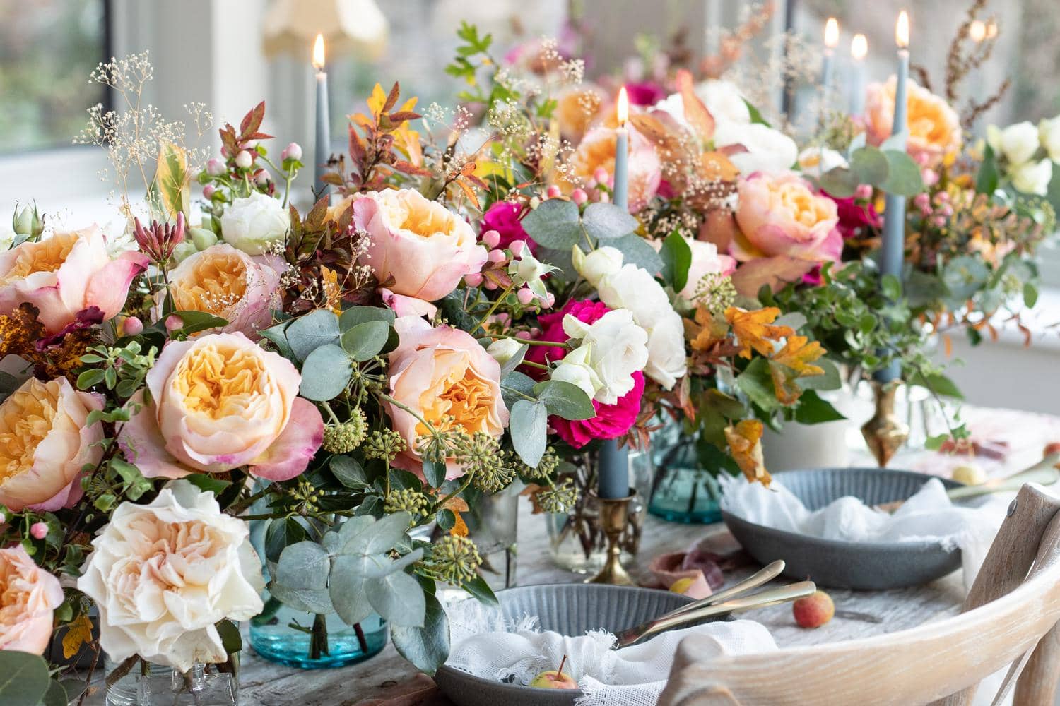 Décorations de table florales avec Edith de Roses