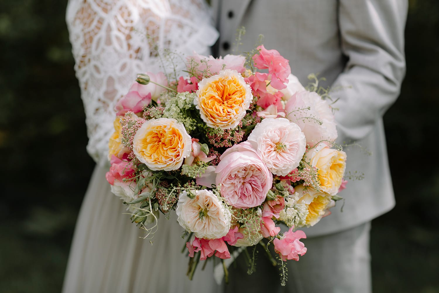 Beatrice Rose by David Austin in mixed wedding bouquet