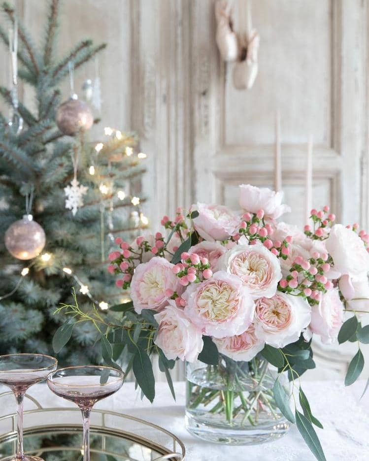 Deco de table de noel : Confettis en feutrine roses de Noël rose