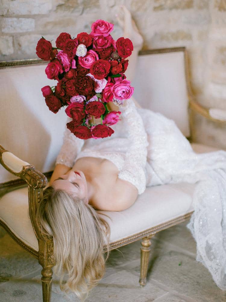 Bride Holding David Austin Wedding Bouquet