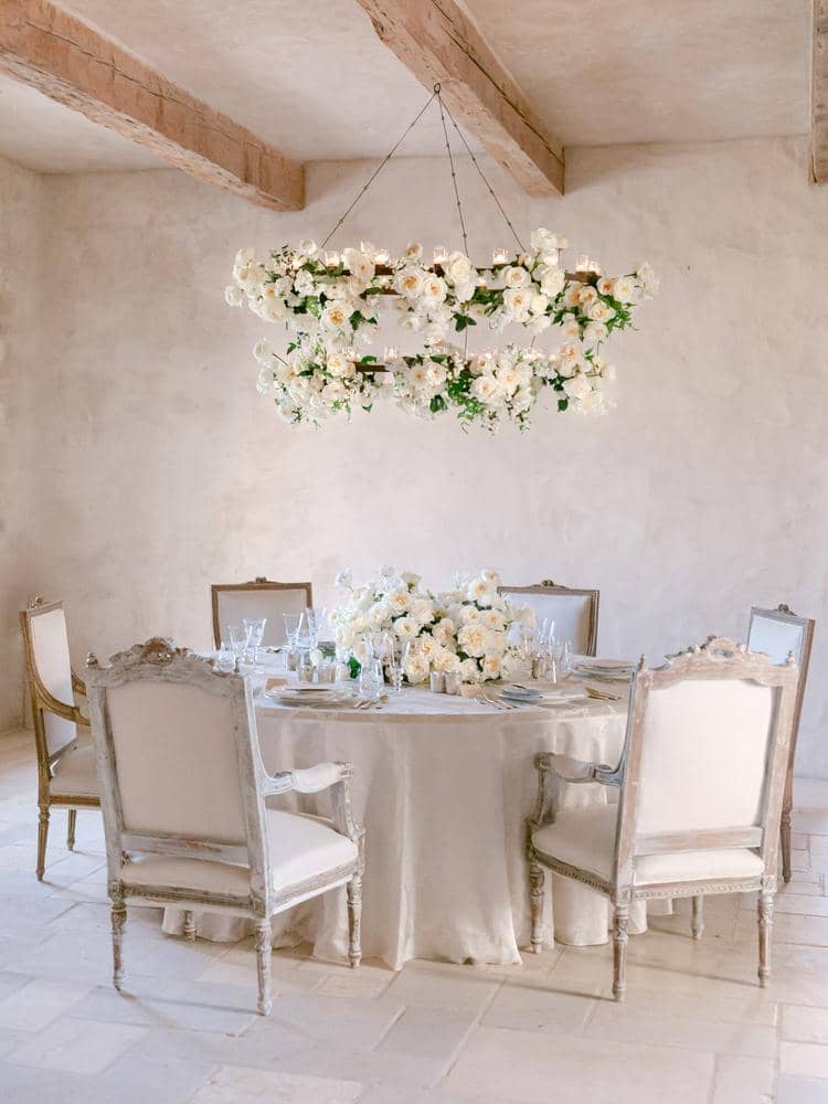 How to choose your wedding colour palette white roses floral chandelier