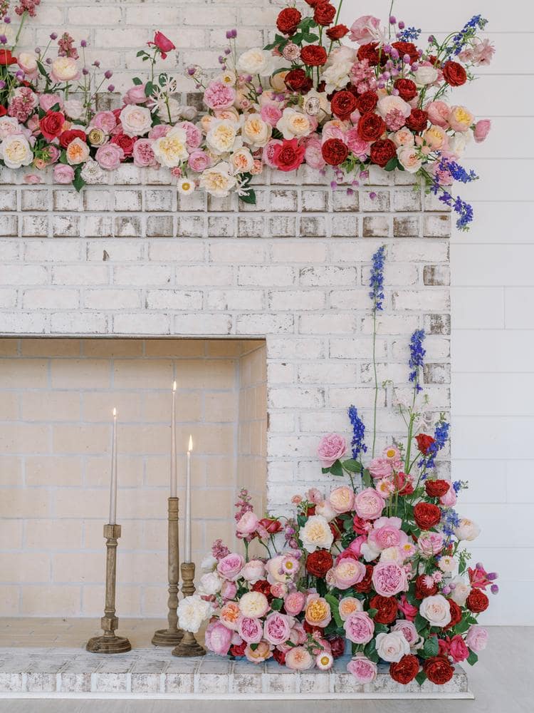 Colourful Wedding Flowers Fireplace