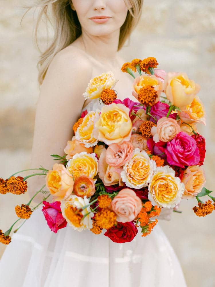 Colourful Wedding Flowers With Pink And Yellow Roses