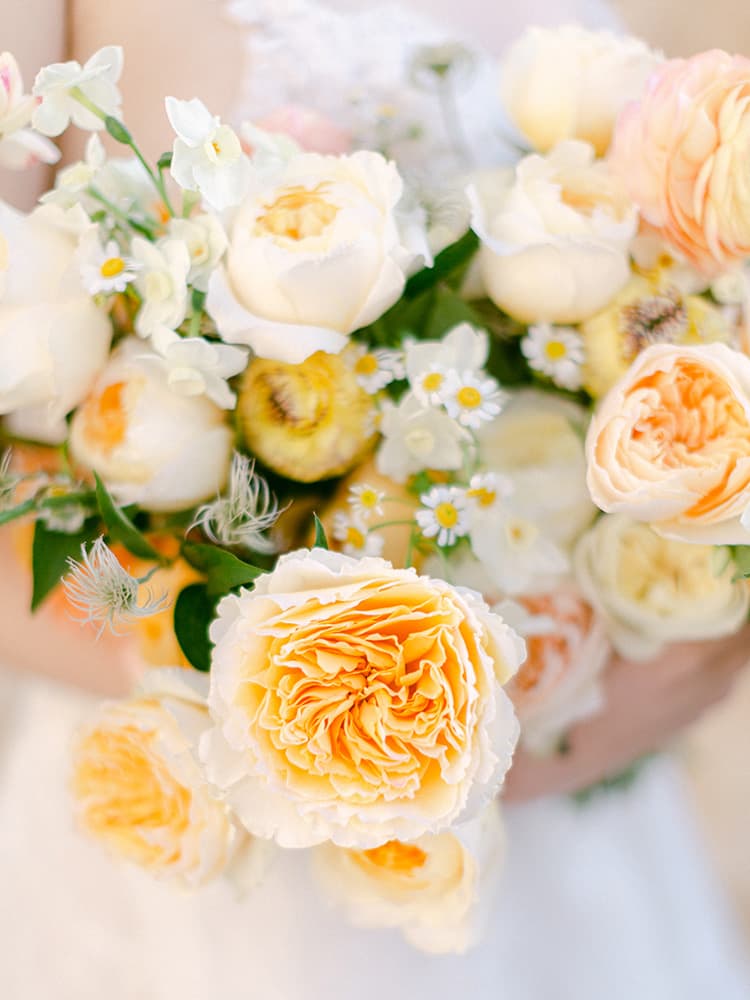 Peach and Orange Wedding Roses Close Up Bouquet