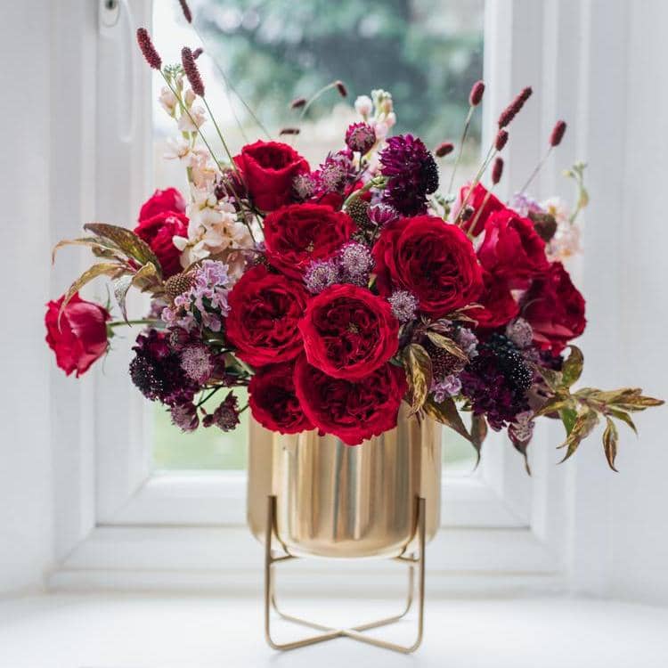 Tess Red Roses in Gold Urn