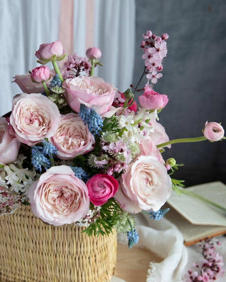 Keira Pink Roses Gift Basket