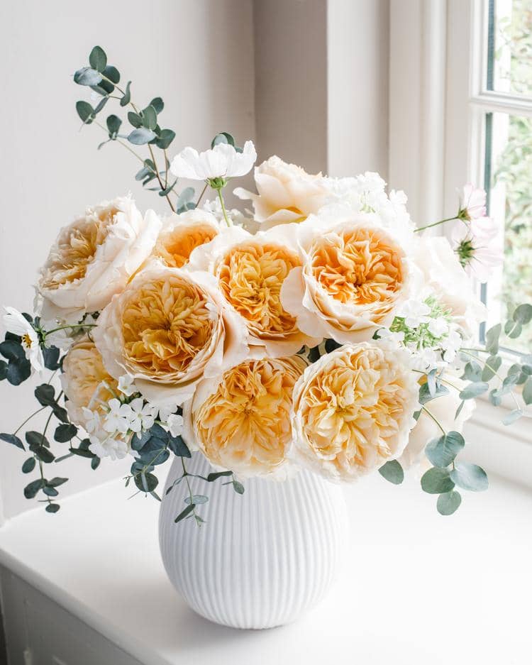Vase Rose Jaune Orange David Austin Roses Coupées