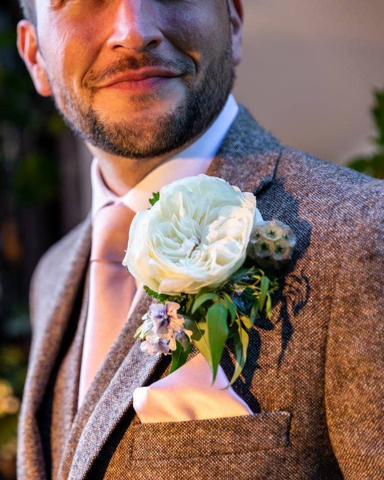 Groom White Rose Leonora Buttonhole