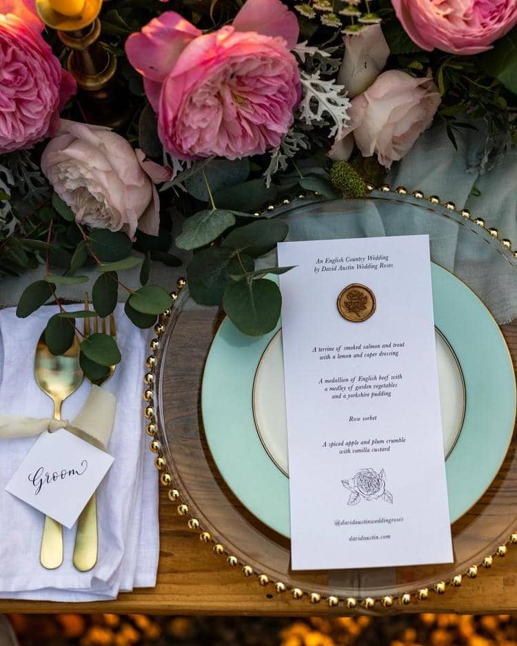 Wedding Menu Placement Setting Floral Design