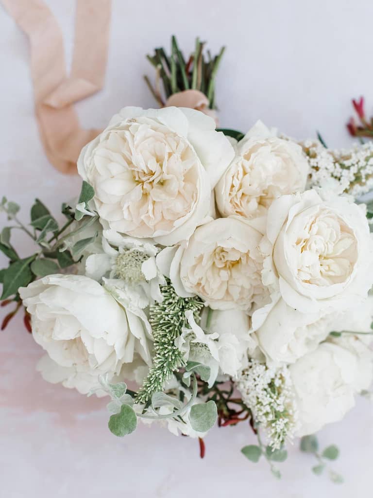 white wedding roses