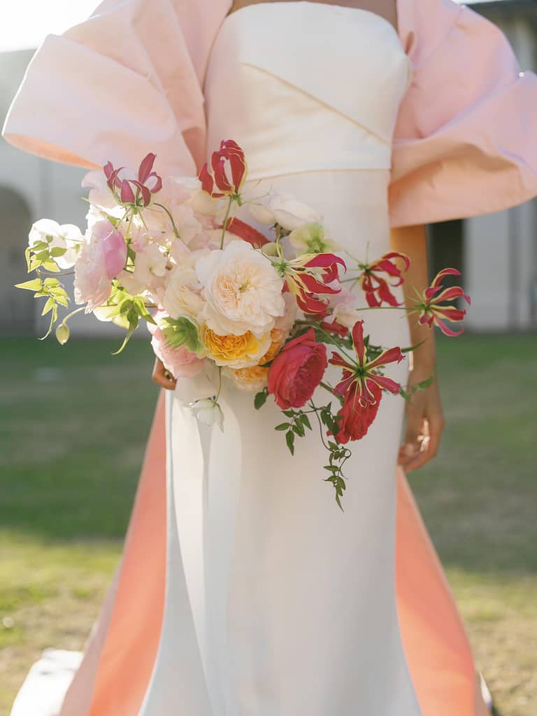 pink and white rose bridal bouquet