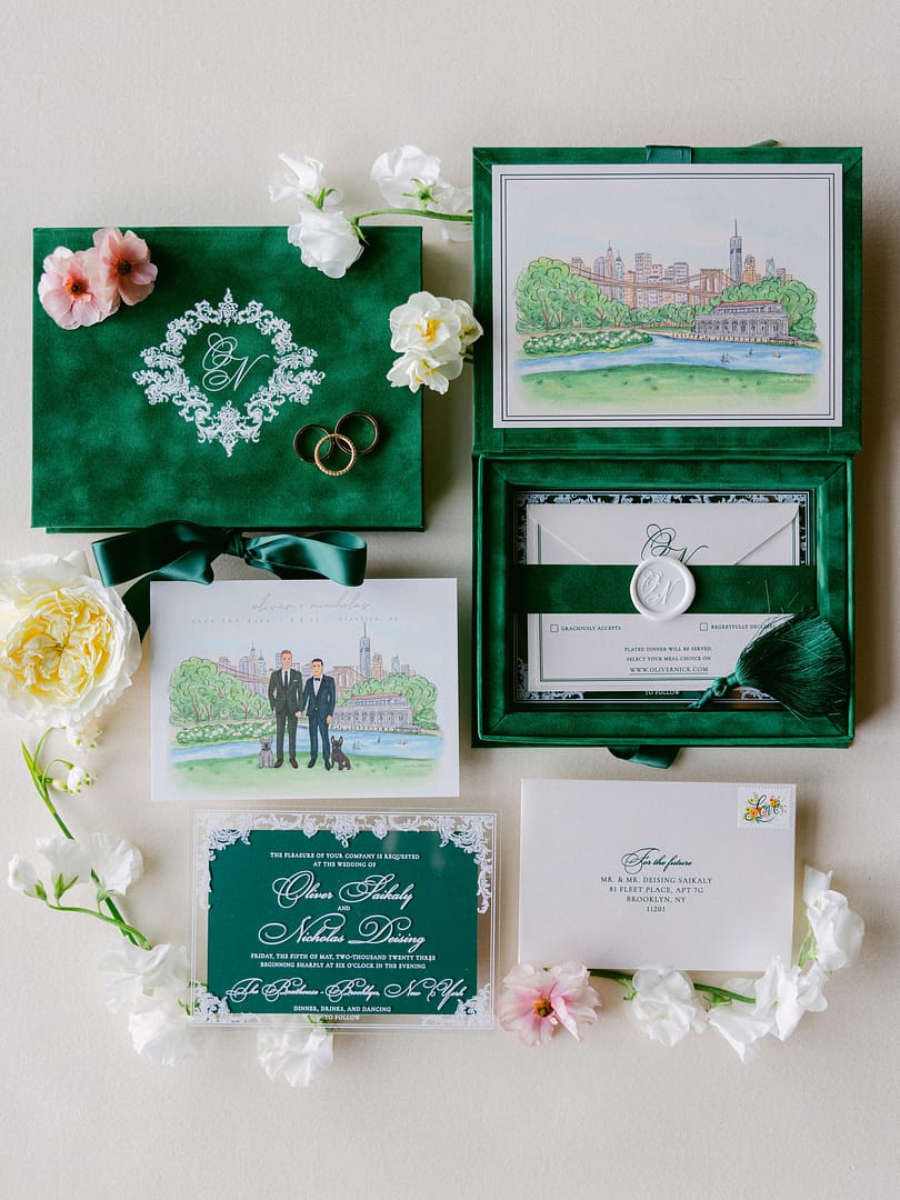 Papelería de boda verde